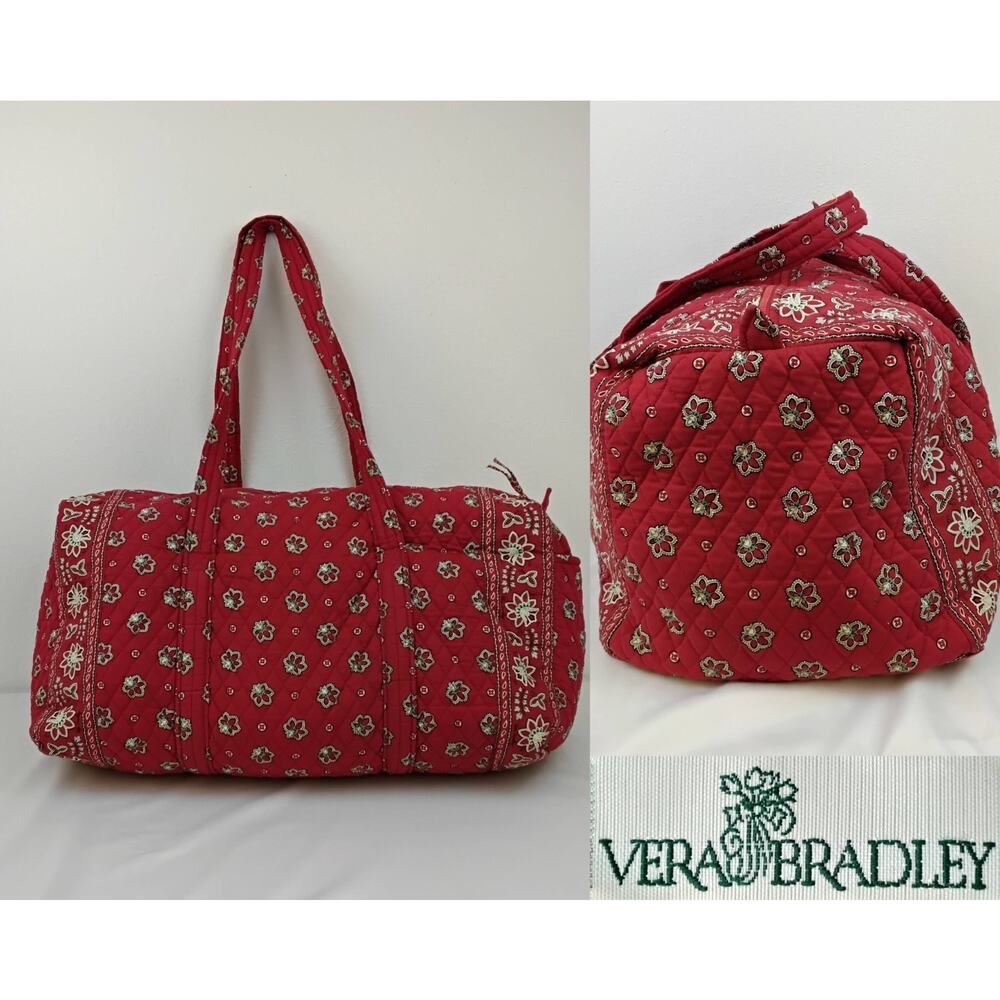 Vera Bradley Weekender Bag Women's Red Floral Quilted Duffle Bag Large #J5586